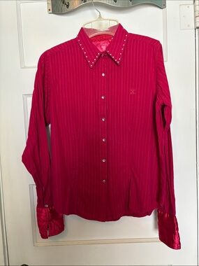 Twenty X Tailored Fit Studded Collared Snap-Up Shirt in Bright Fuchsia Size M